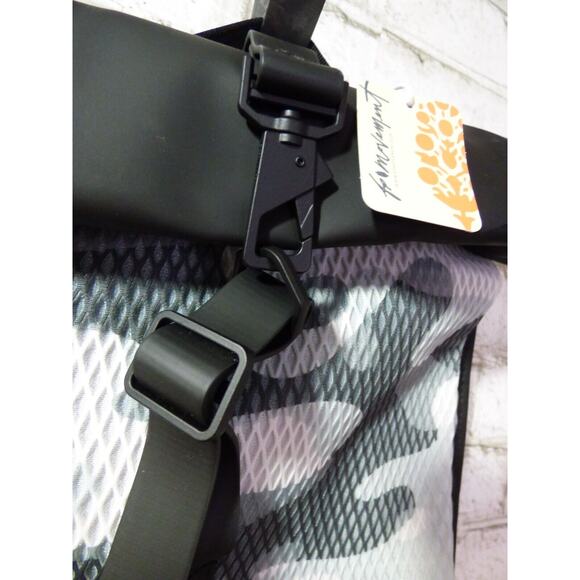 $155 Free People Movement x Rains Black Camo Roll Top Backpack NEW - Picture 2 of 9